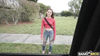A model girl is willing to do anything for money, even have sex in a car