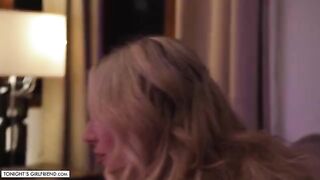 Busty porn star Kayley Gunner gives a lucky fan a foot job
