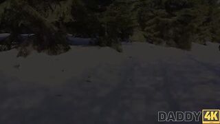 A sled ride and sex by the fireplace with a big-breasted beauty