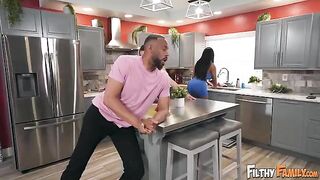 A girl was fucked by a huge black man in the kitchen