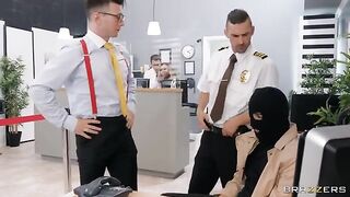 Robber tried to rob a bank but got banged by hot slut