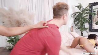 Roomies make a bet about sex and fuck in threesome