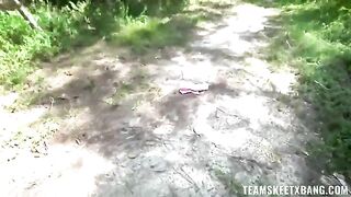 Babe with small boobs fucked outdoors on nature