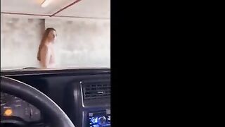 The guy makes a quick hole in the garage door for sex