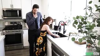 The babysitter was fantasizing about sex on the table in the kitchen