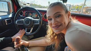 Handjob with a girl in the car, chill about the bill