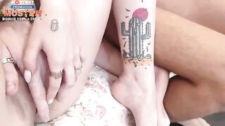 Four sexy college girls are having a fun time together