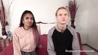 Desperate amateurs in casting, trying their luck with a big cock and intense action