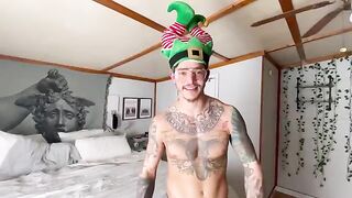 A blonde woman has sex with her boyfriend and gets a creampie on Christmas