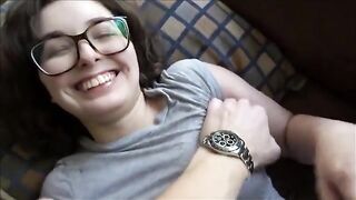 A guy is having fun with his hot and perfect brunette girlfriend at home