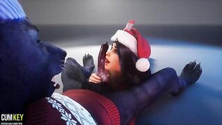 A curvy woman is fucked by a werewolf on Christmas day
