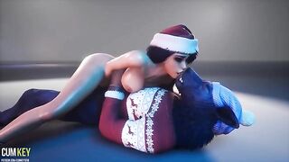 A curvy woman is fucked by a werewolf on Christmas day