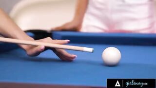 A busty MILF, Lexi Luna, teaches Nia Nacci how to play pool and much more
