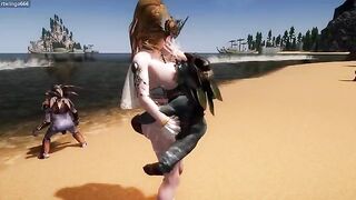 A goblin captured and fucked a goddess on the beach in 3D
