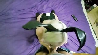 The cute bunny girl made a deep blowjob, even to the balls