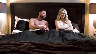 A night of passion shared between two loving blondes on the bed
