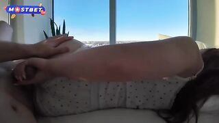 A cute girl riding on the dick of a fantasy babe