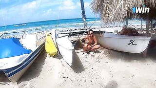A cute couple has an experience of passion on a nude beach