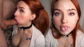 Redhead's skillful mouth made the guy cum quickly