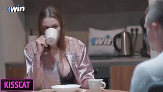 A guy surprises his girlfriend with a blindfold and a rock-hard dick