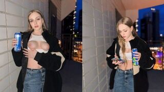 A cute girl showed more than her boobs for the energy drink advertisement