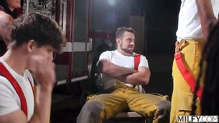 These guys can put out any fire - a steamy group encounter in clothes