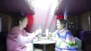 A cute girl was fucked in the compartment, showcasing rough teen action