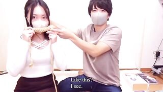 Rope bondaged beauty gets fucked by vibrator and cummer
