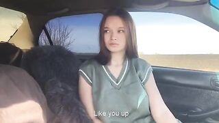 The appetizing girl played with her tongue in the car