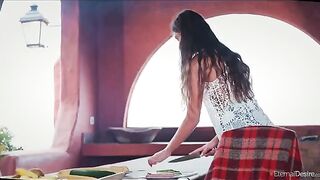 Masturbating with her fingers, the girl brought herself to a strong orgasm, her legs gave way