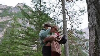 A couple makes love in the forest, overwhelmed by the scent of moss and sweat