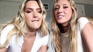 Two girls share cock in a hot threesome with intense action