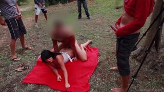 Beach orgy turns into a real cum party