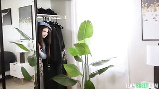 A small-breasted girl got a little wet and asked him not to stop