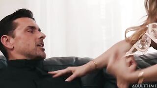 You can turn it up louder in the back, a steamy encounter on the couch with brunettes and natural curves