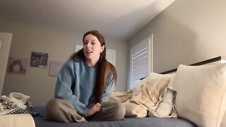 The girl is very excited and starts to rub herself on the pillow