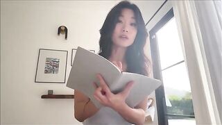 Asian step sister shares her bed with her nerdy friend for a study break