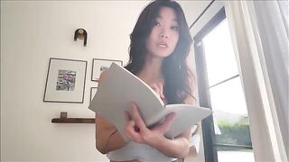 Asian step sister shares her bed with her nerdy friend for a study break