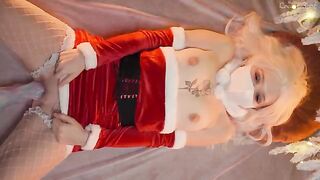 A petite beauty got a huge cock in her pussy on Christmas Eve