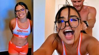 The guy hard fucked Asian waitress Hooters after her shift