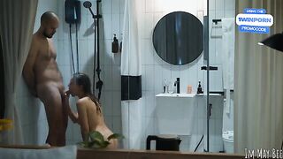 A shower stall with a view: an intense, passionate encounter in a cramped space