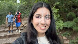A man cummed on the face of a girl in the park