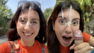 A guy made a cum shot on the stranger’s face during a walk