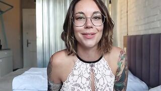 An inked woman shows how to spread legs and play with toys in Polish JOI