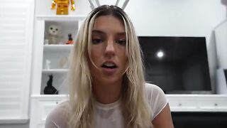 The Easter Bunny left a messy gift on the girl’s face in a bunny costume