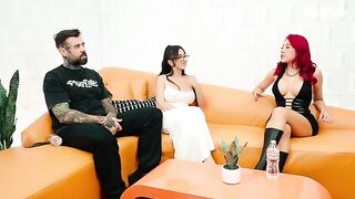 Two girls, including a sexy redhead, fucked by two guys in an intense scene