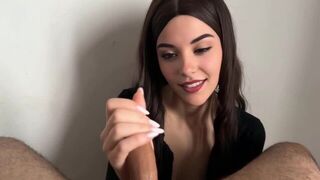 A girl rewards her boyfriend for his help with a sensual handjob