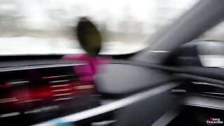A cute girl is having sex with a taxi driver in the car