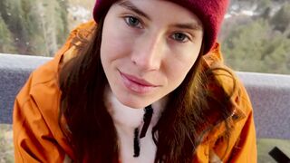 Naughty stranger seduced me for a blowjob on the mountain cableway and asked to finish in my mouth