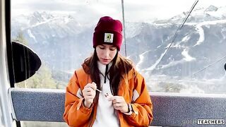 Naughty stranger seduced me for a blowjob on the mountain cableway and asked to finish in my mouth